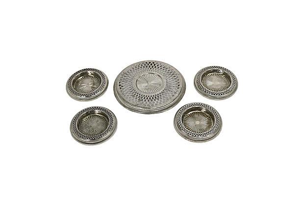 1920s French Silver Plate Wine Coasters | Set of 5