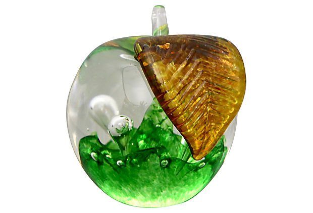 1960s Scottish Art Glass Apple Paperweight