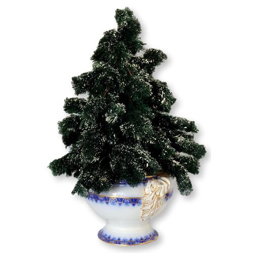 Midcentury Bottle Brush Tree w/ Antique Flow Blue Base