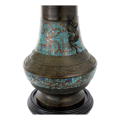 Antique Cloisonné Bronze Lamp