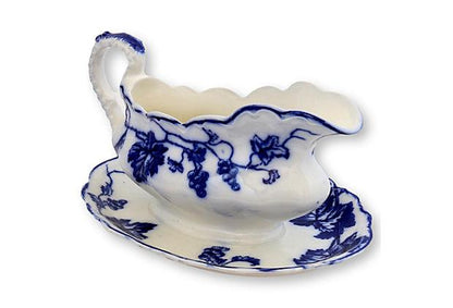 Flow Blue Grapevine Warwick Gravy Boat