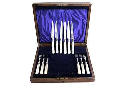 Sterling & Pearl Cutlery, 12 Pcs, Dated 1928