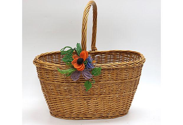 Midcentury French Wicker Market Basket