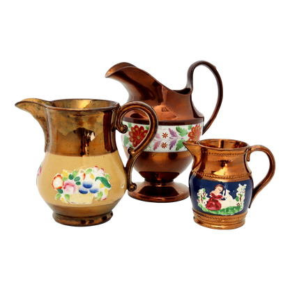 Collection of Copper Lustre Pitchers, Set of 3