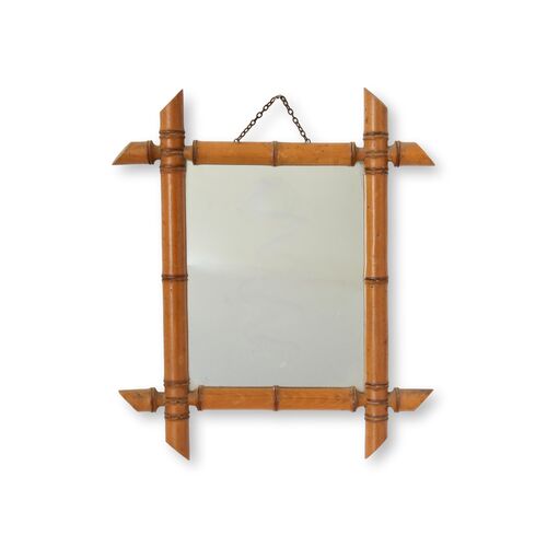 French Faux Bamboo Framed Wall Mirror