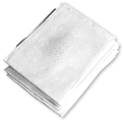 1920s French White Linen Dinner Napkins, w/ Hand-Stitched "M A G" Monogram, Set of 12