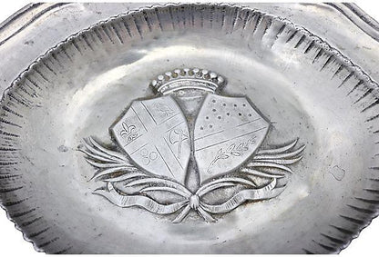 Antique French Pewter Barber's Bowl w/ Royal Coat of Arms