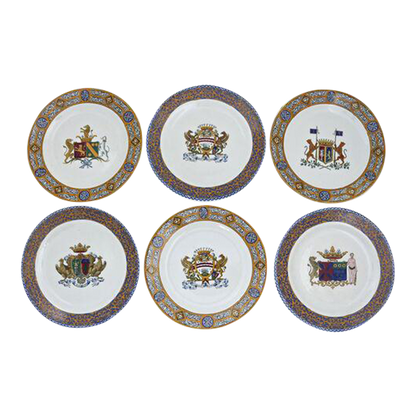 Antique 1880 French Gien Coat of Arms Plates - Set of 6