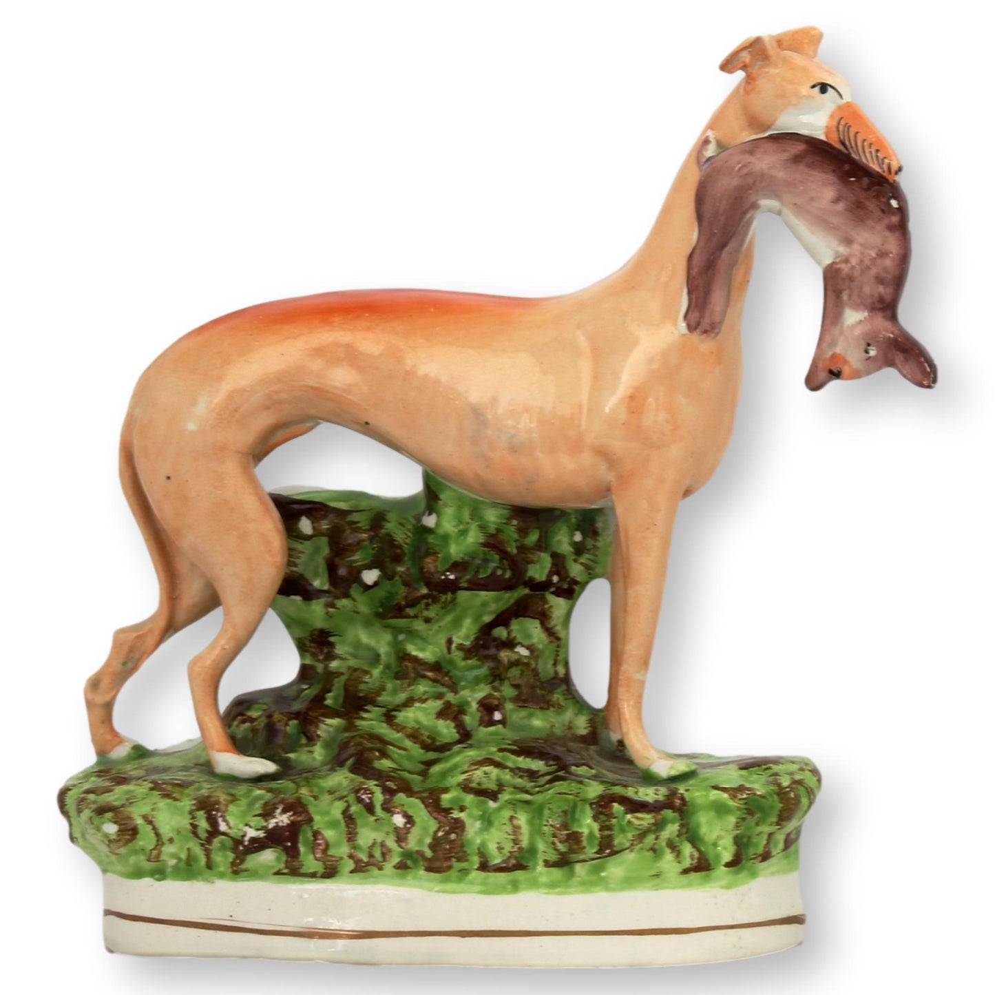 Antique Staffordshire Hunting Greyhound With Rabbit