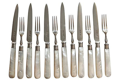 Sterling & Pearl Cutlery, 12 Pcs, Dated 1928