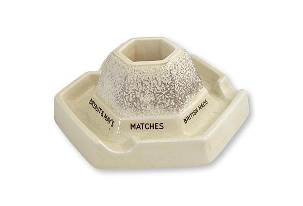 Midcentury English Minton's Bryant & Mays Matches Matchstriker W/ Ashtray