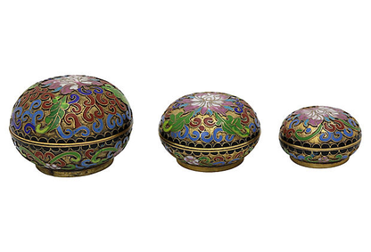 French Cloisonné Trinket Boxes, Set of 3