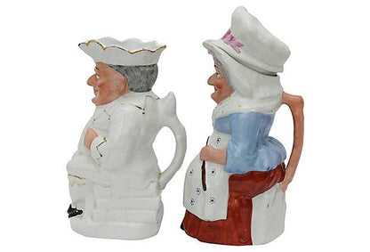 Antique English Staffordshire Punch & Judy Pitchers