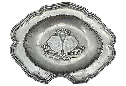 Antique French Pewter Barber's Bowl w/ Royal Coat of Arms