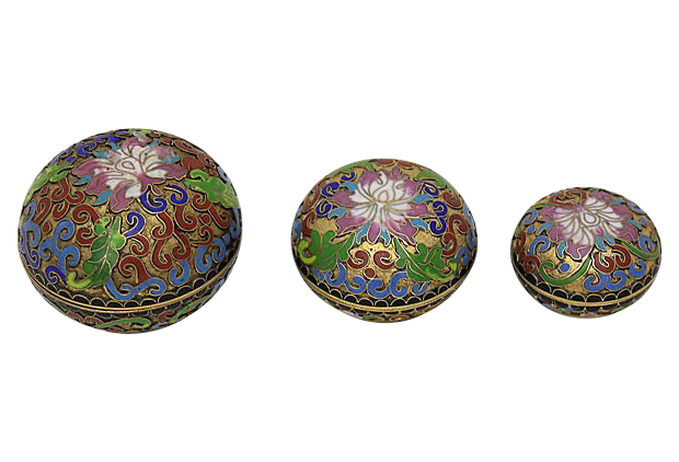 French Cloisonné Trinket Boxes, Set of 3