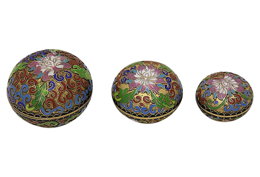 French Cloisonné Trinket Boxes, Set of 3