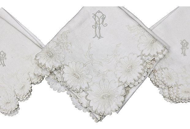 1920s French Tea Napkins W/ Tablecloth, 7 Pieces