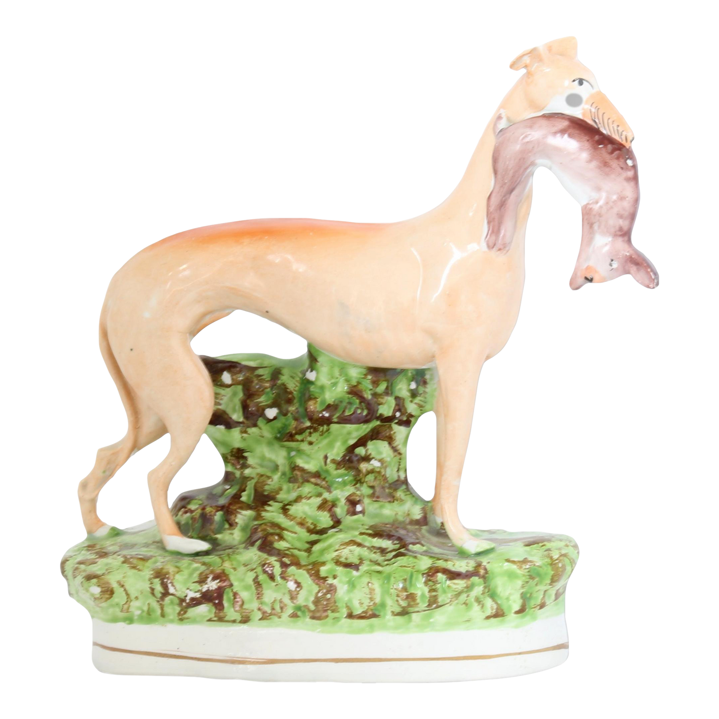 Antique Staffordshire Hunting Greyhound With Rabbit