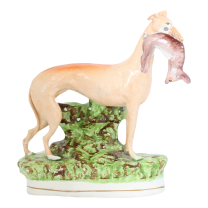 Antique Staffordshire Hunting Greyhound With Rabbit