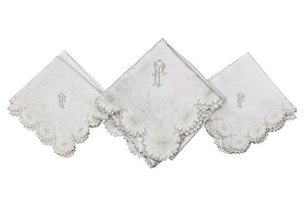 1920s French Tea Napkins W/ Tablecloth, 7 Pieces