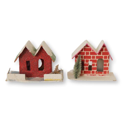 Midcentury Miniature Holiday / Christmas Village Houses, a Pair