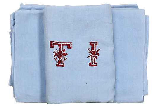 Antique French Linen Napkins w/ Hand-Stitched "T I" Monogram