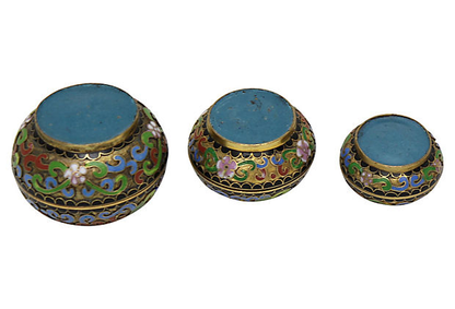 French Cloisonné Trinket Boxes, Set of 3