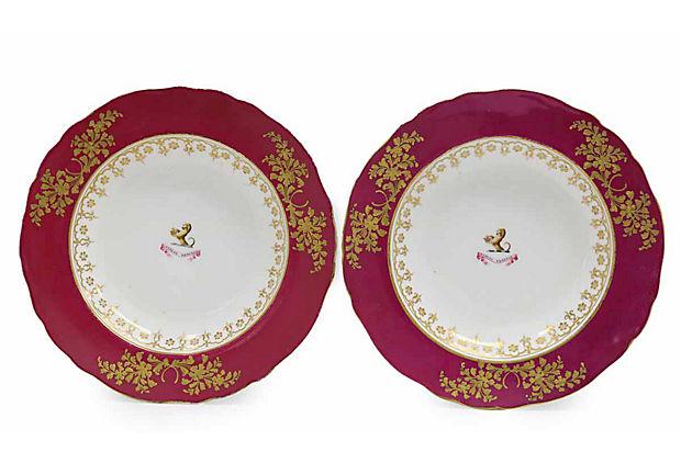 19th-C. Armorial Crested Bowls,  a Pair