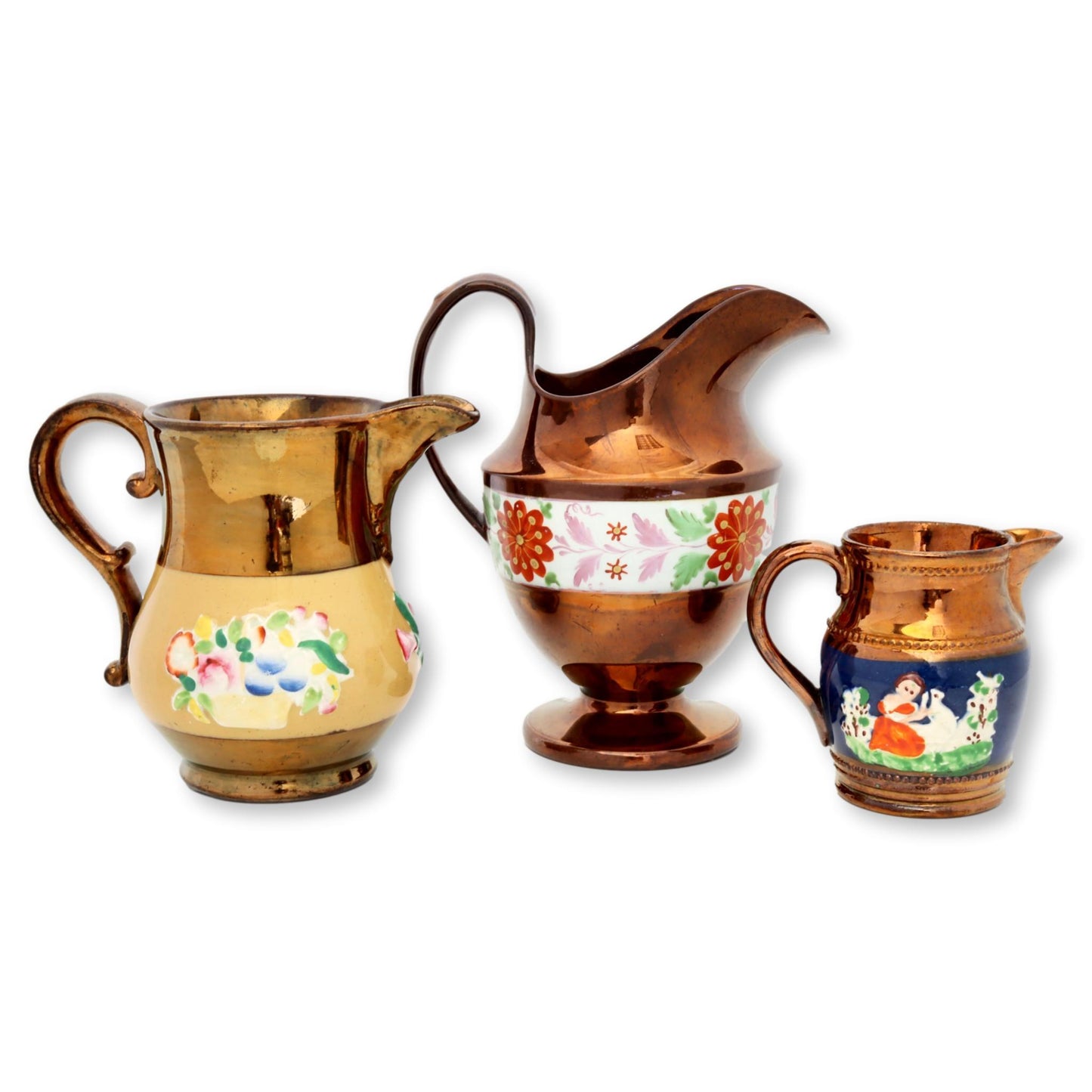 Collection of Copper Lustre Pitchers, Set of 3