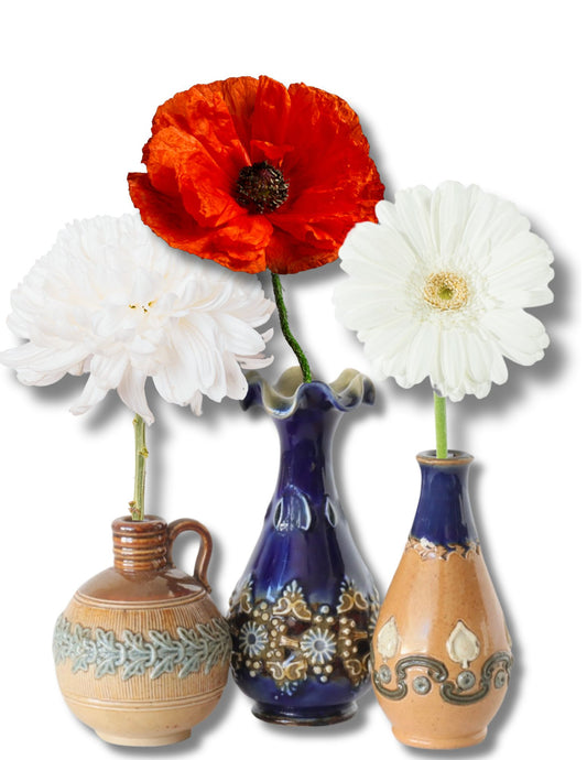 Antique Miniature Royal Doulton / Doulton Lambeth Bud Vases