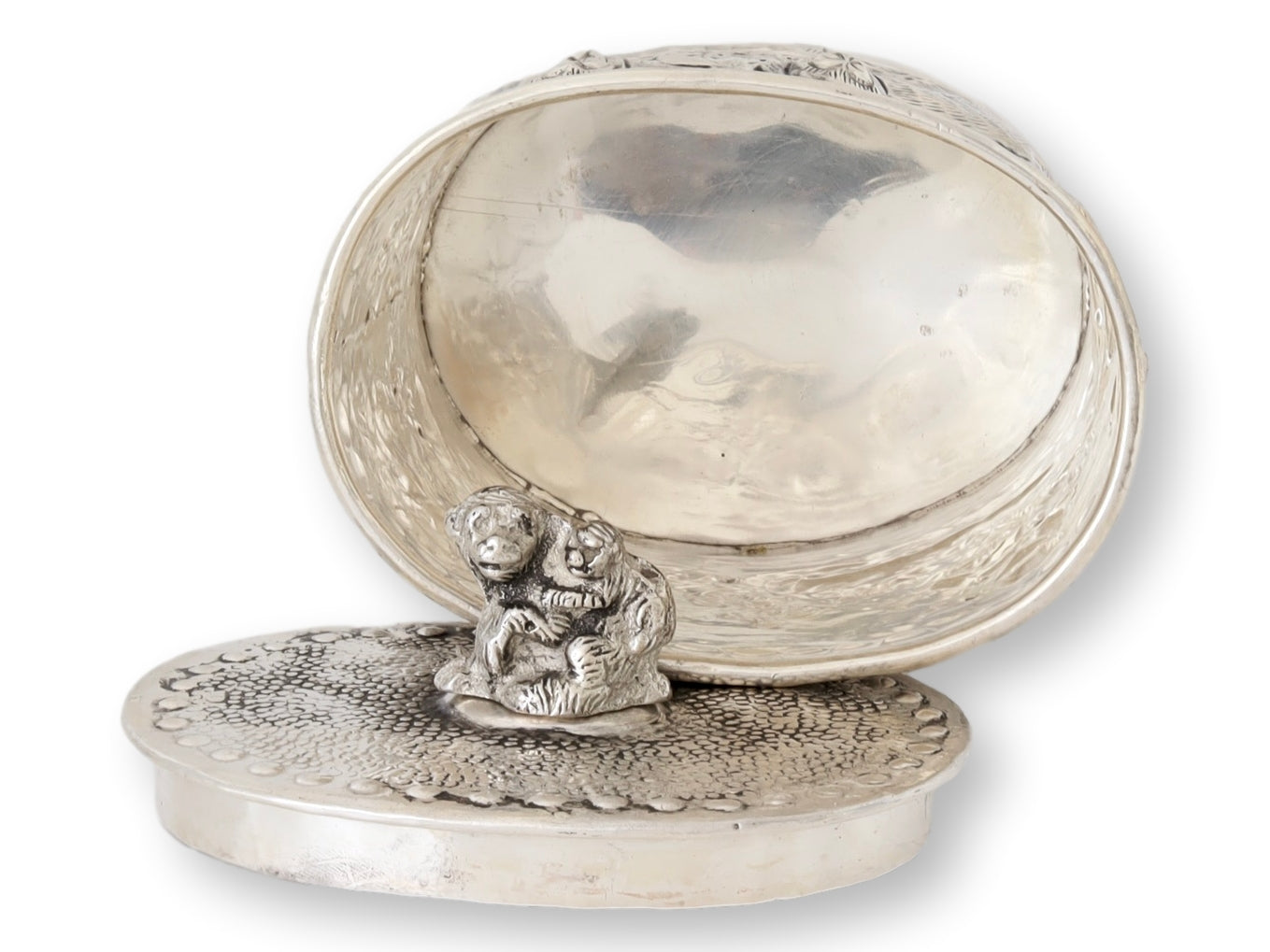 Repoussé  Silver-Plate Canister w/Monkeys