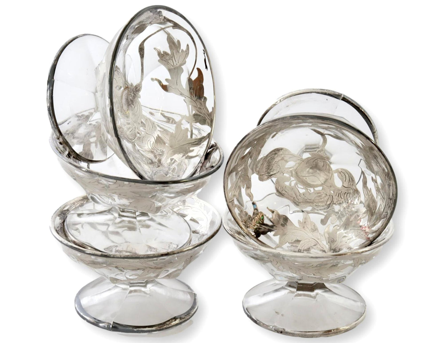 Sterling Silver Overlay Nut / Condiment Dishes