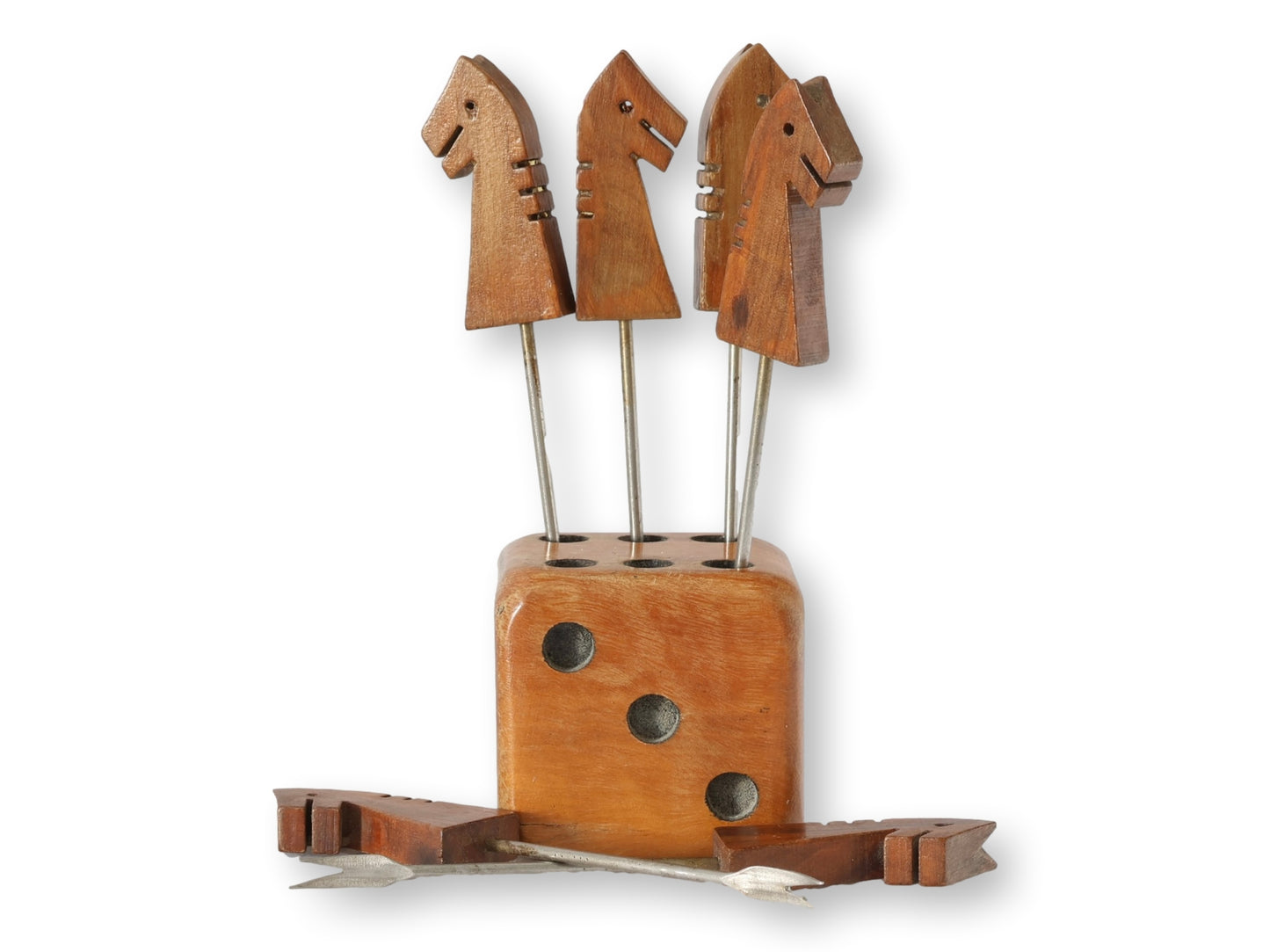 Midcentury French Dice Cocktail Sticks with Horse Heads