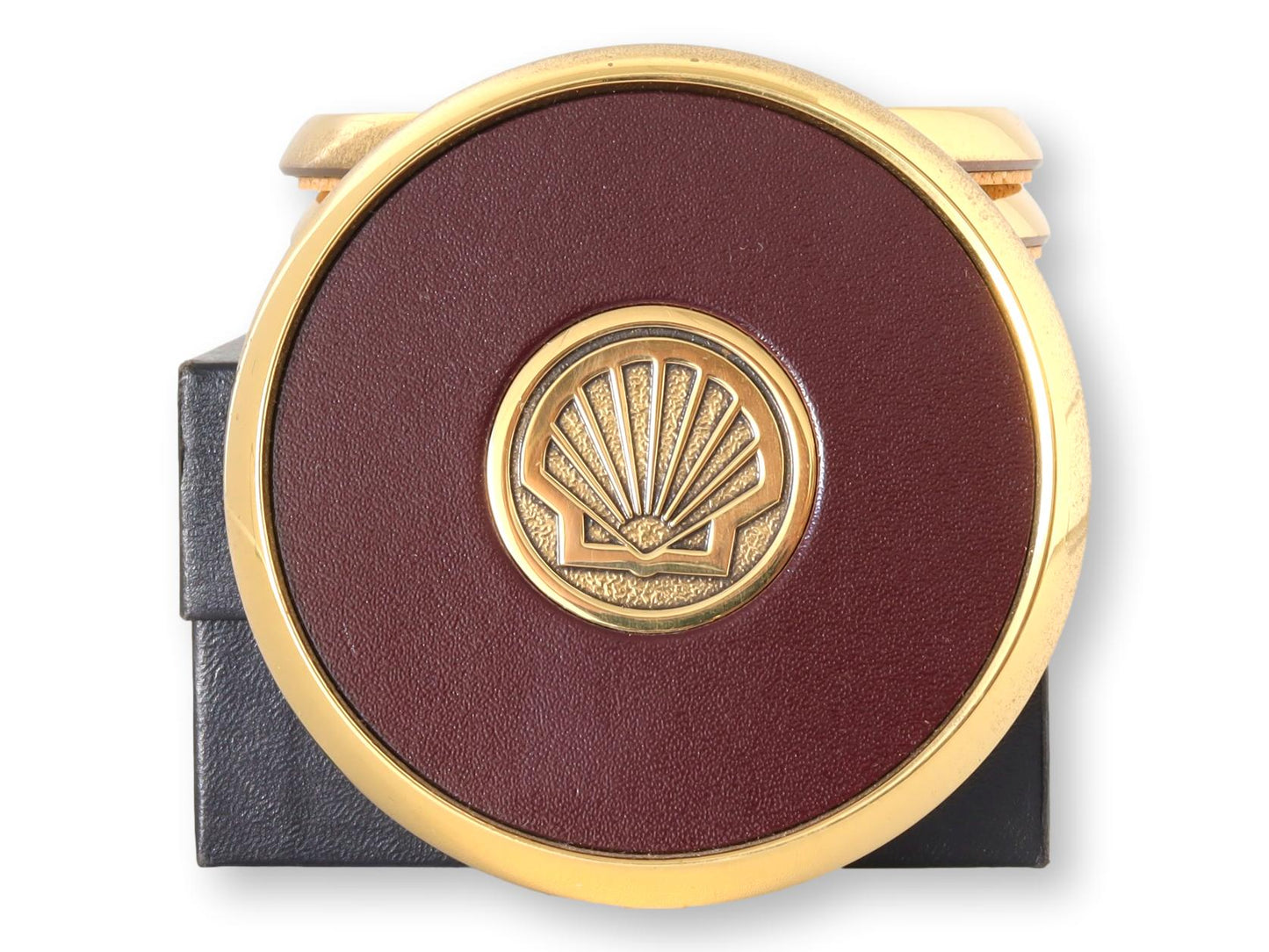 Brass Seashell  & Faux Leather Drink Coasters, 4 pc