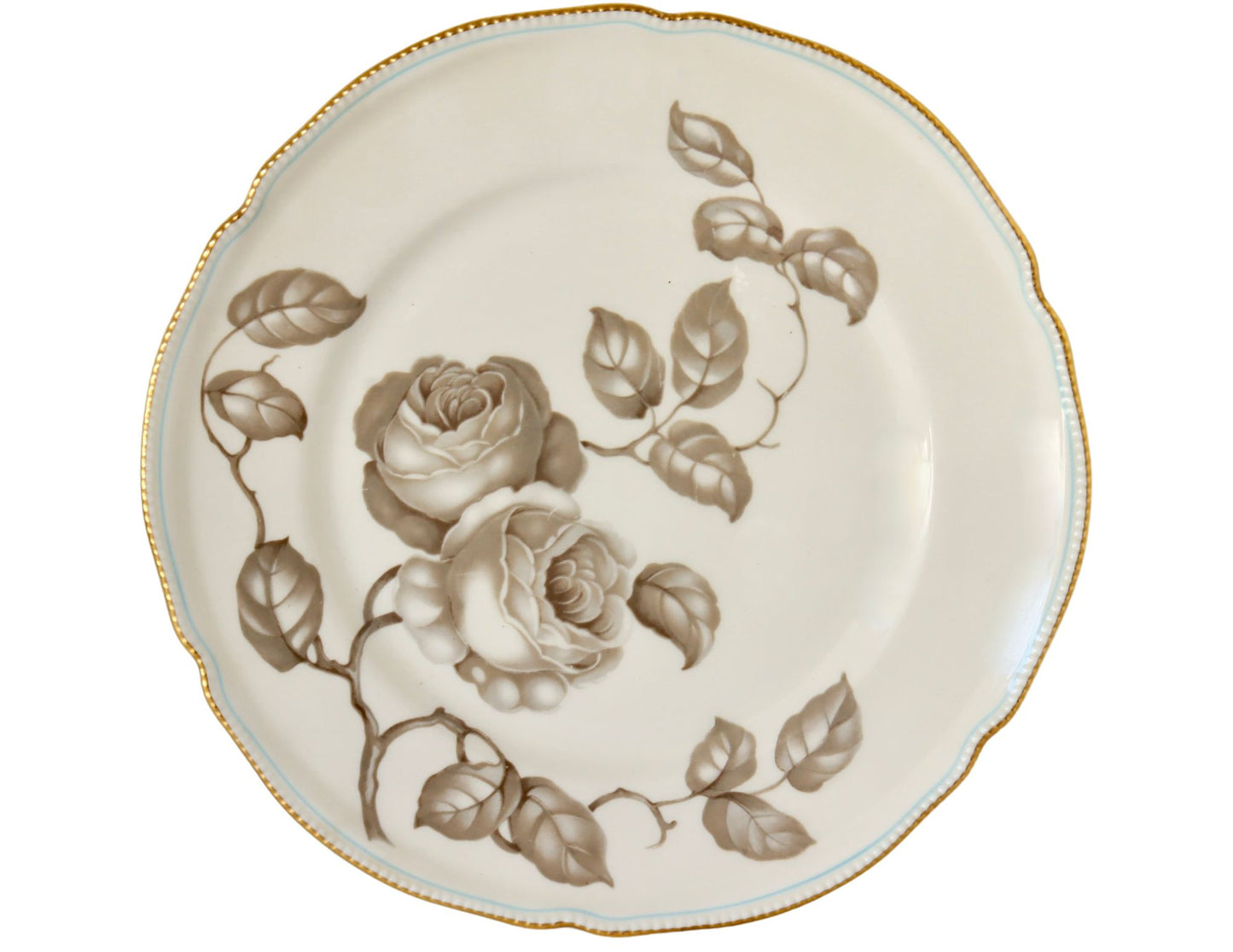 1950s Porcelain Dinner Plates w/Roses, Set of 10