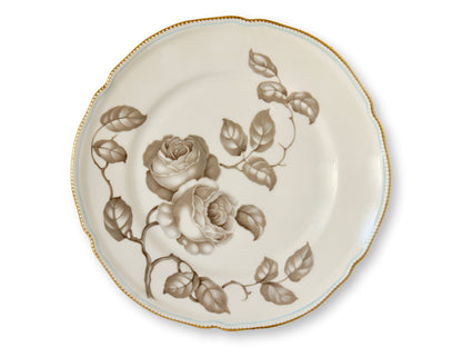 1950s Porcelain Dinner Plates w/Roses, Set of 10