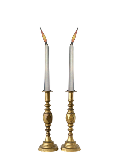 English Rustic Brass Candlesticks, Pair