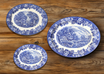 English Blue & White Woodland Pattern Platter Set