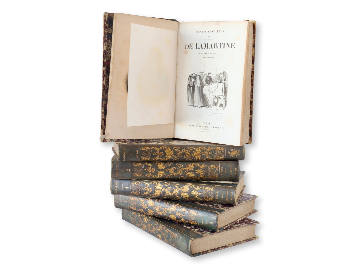 1840 French Oeuvres Complètes de Lamartine Books, Set of 6