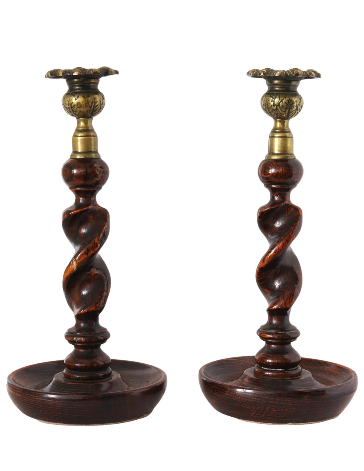 Antique English Barley Twist Candlesticks, Unusual Size