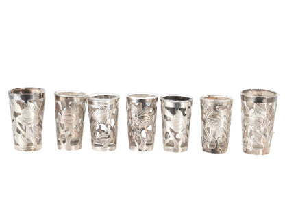 Taxco Mexican Sterling Silver Overlay Shot Glasses, s/7