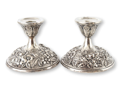 Midcentury Sterling Silver Hand-Repoussé Candlesticks