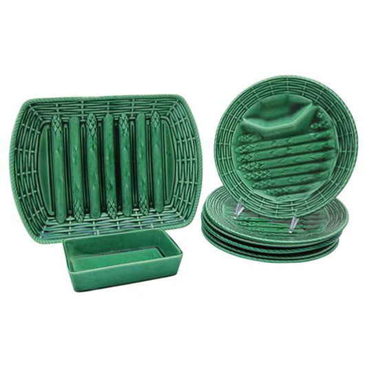 1940s French Sarreguemines Majolica Asparagus Serving Set