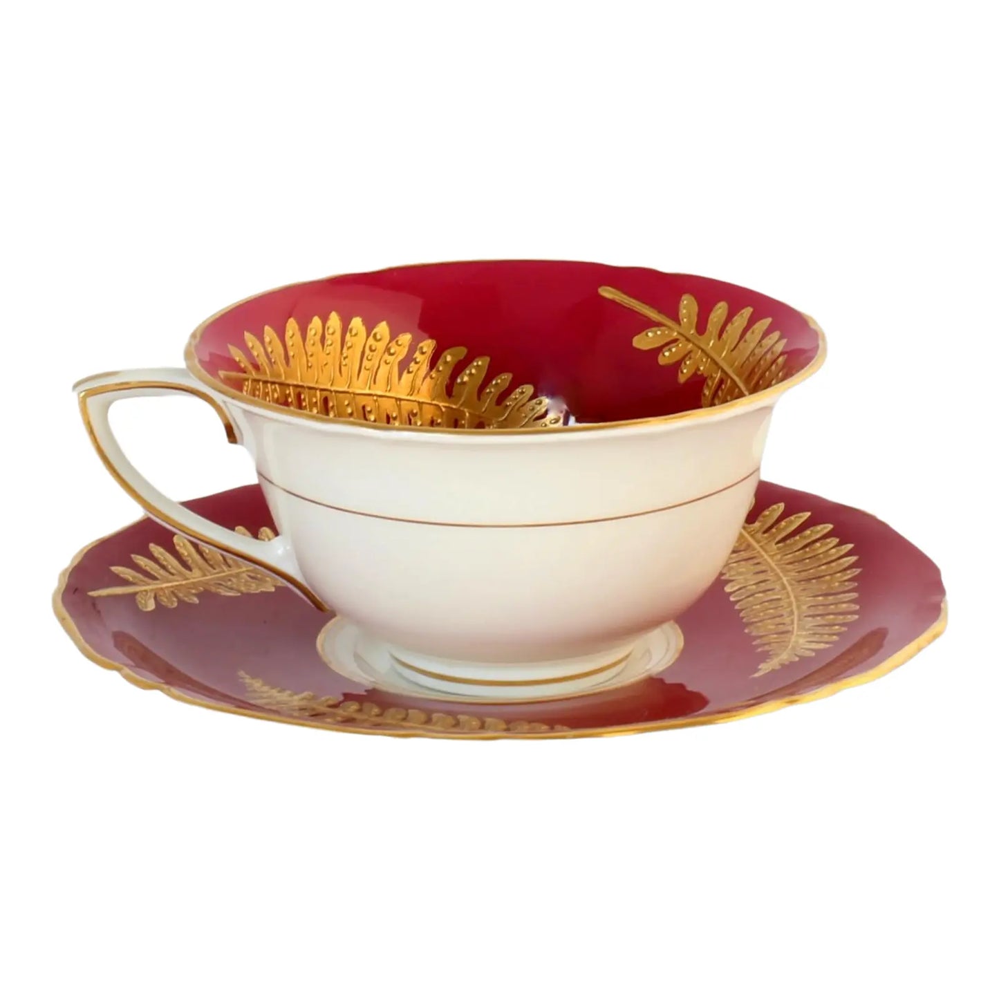 1920s Worcester 22k Gold Fern Tea Cup and Saucer