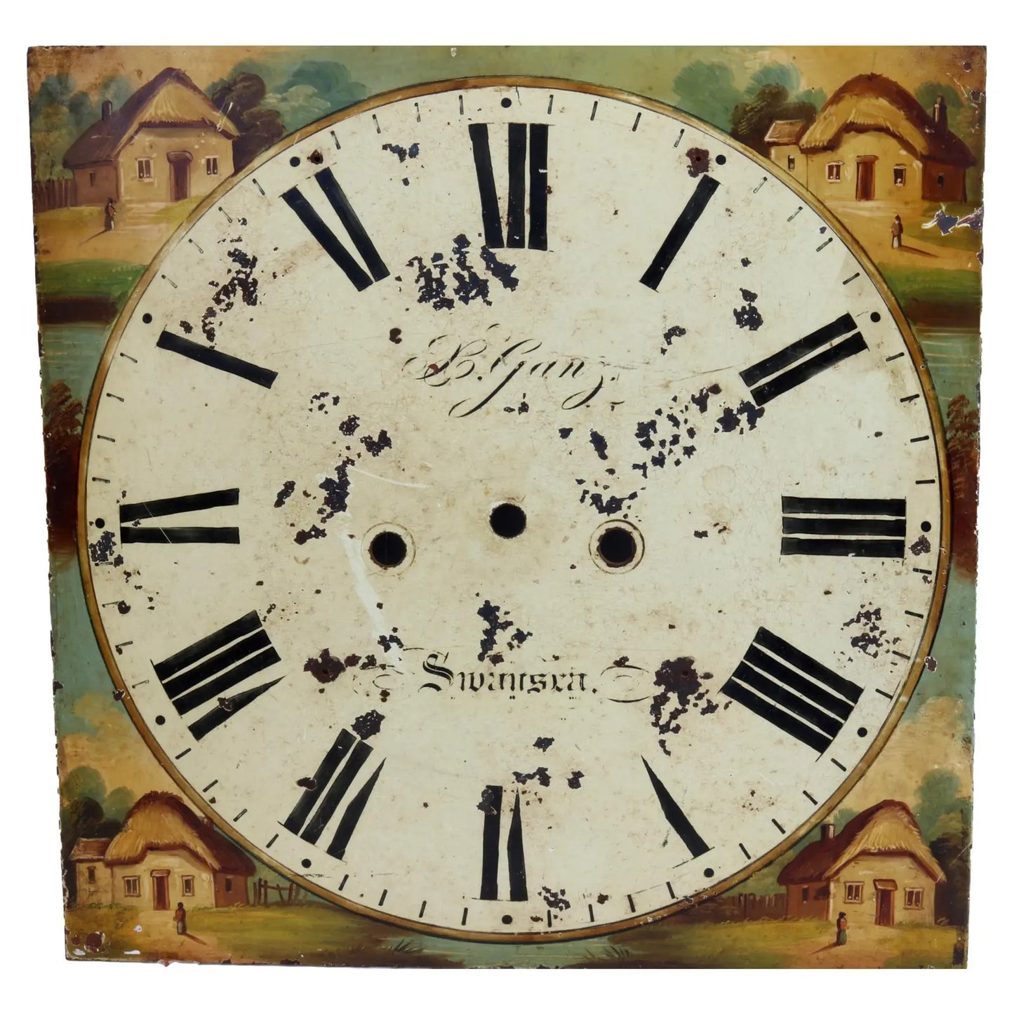 18th Century Hand-Painted Farm Scene Clock Face