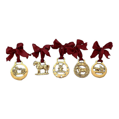 19th-c. English Horse Brass Farm Ornaments, Set of 5