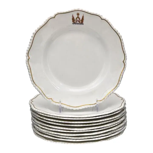Antique English Worcester Crested Porcelain Plates |Set of 12