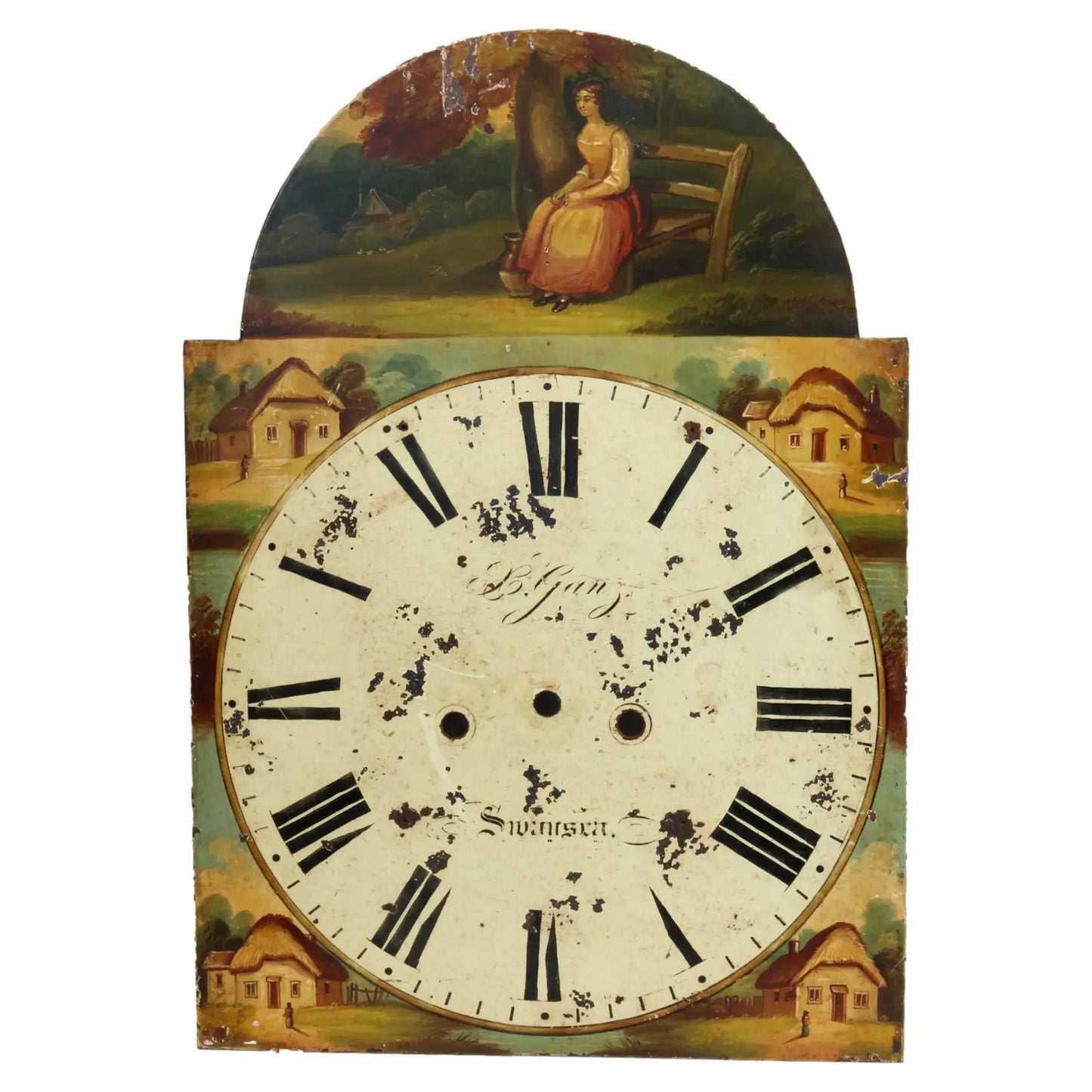 18th Century Hand-Painted Farm Scene Clock Face