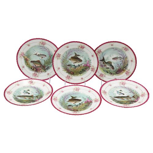Antique Porcelain Fish Plates, S-6