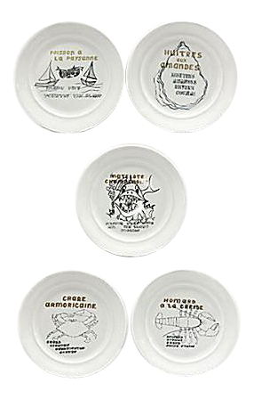 French Pillivuyt Seafood Plates, Set of 5
